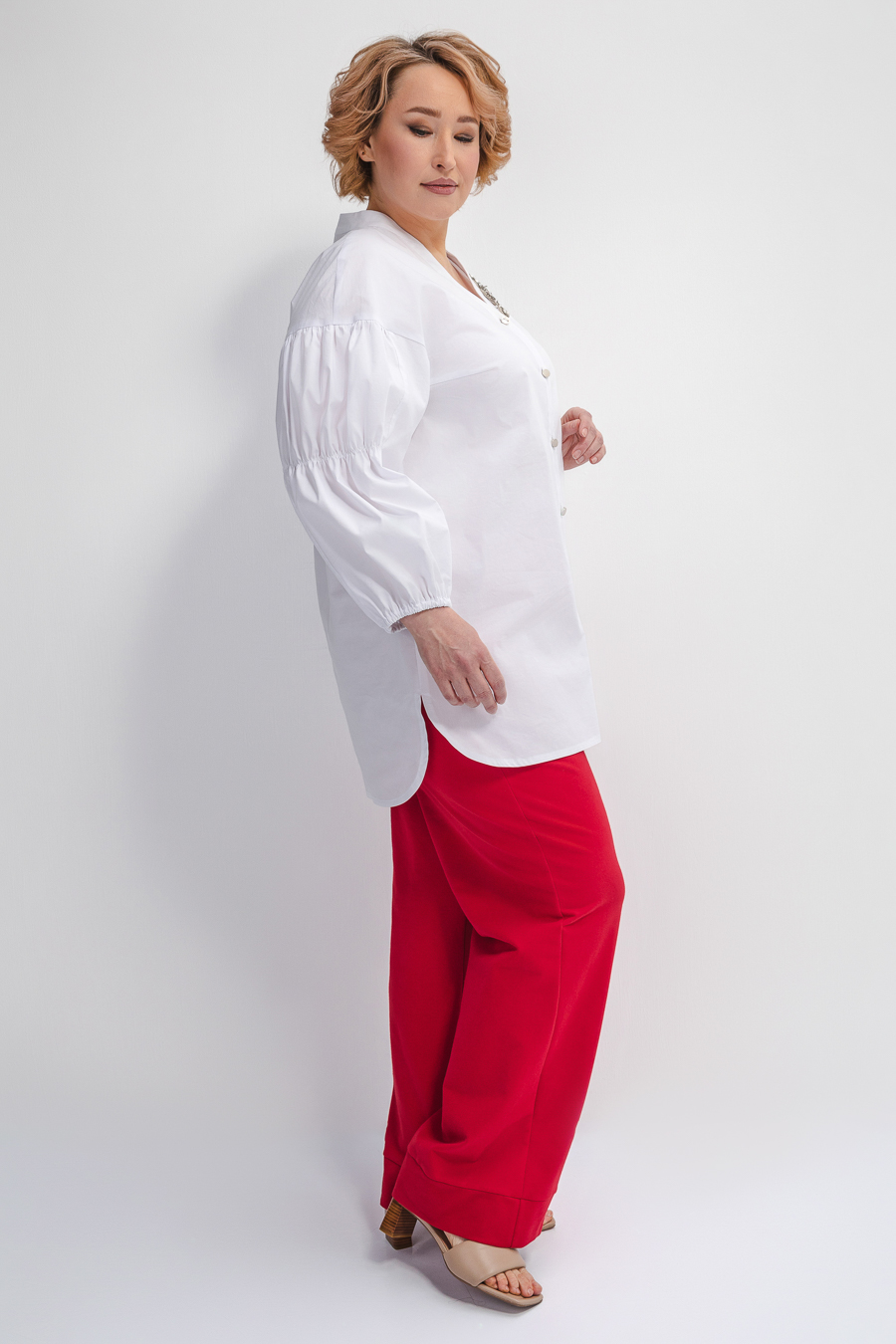 Блузка ЛЕТИЦИЯ из хлопка с рукавами-фонари *PREMIUM