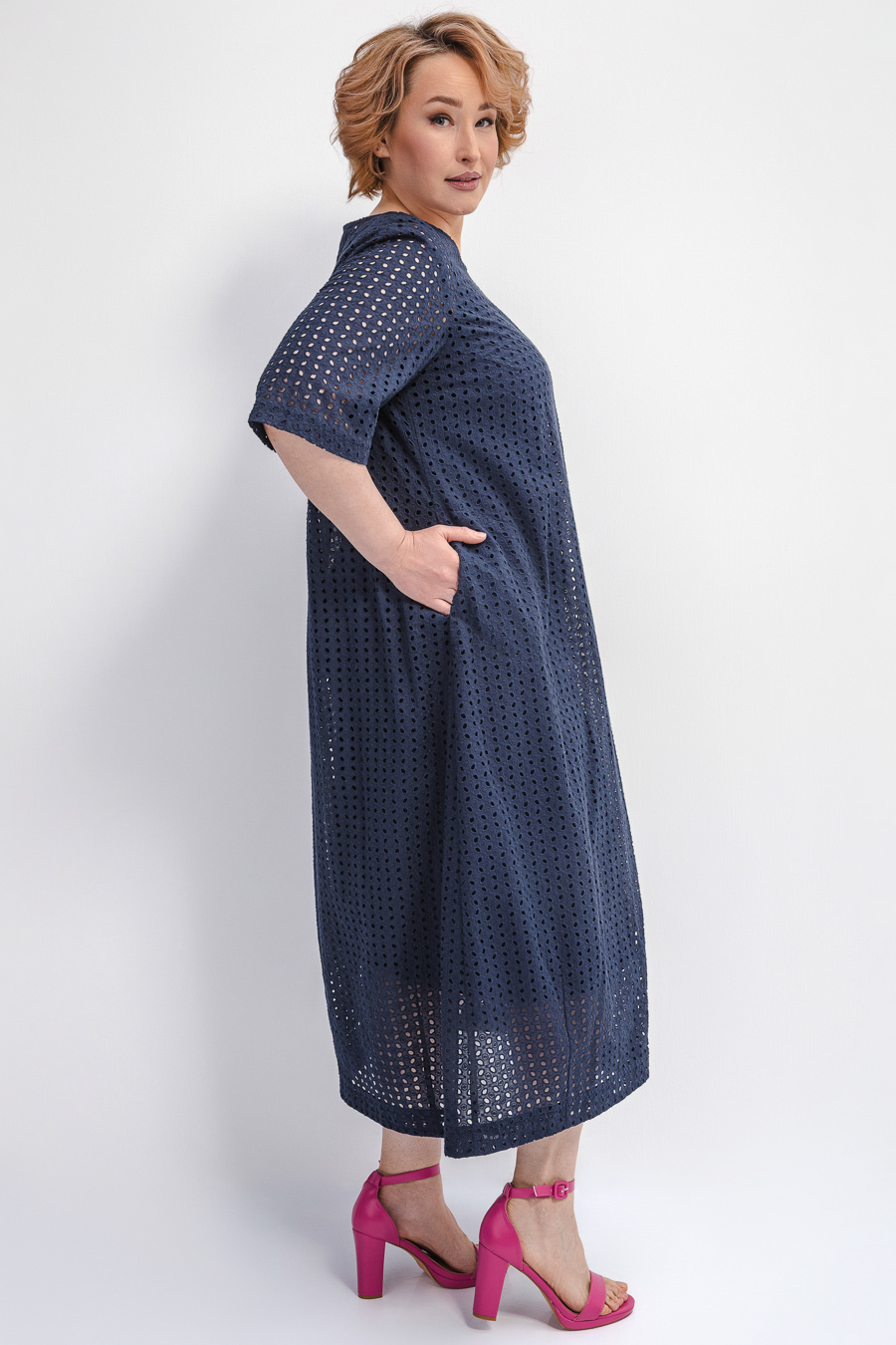 Платье-сетка из 100% хлопка, синее