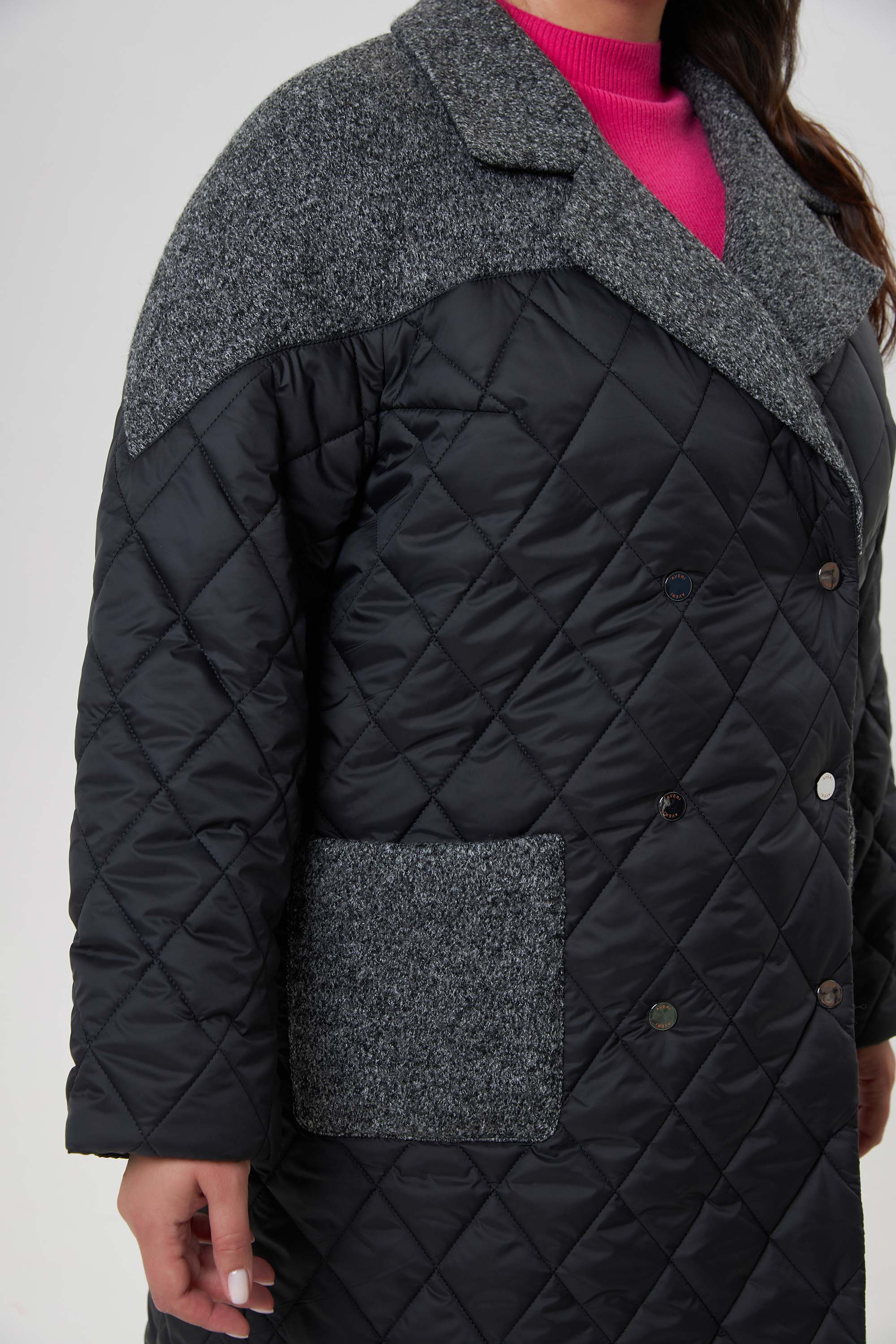 Двубортное стеганное пальто