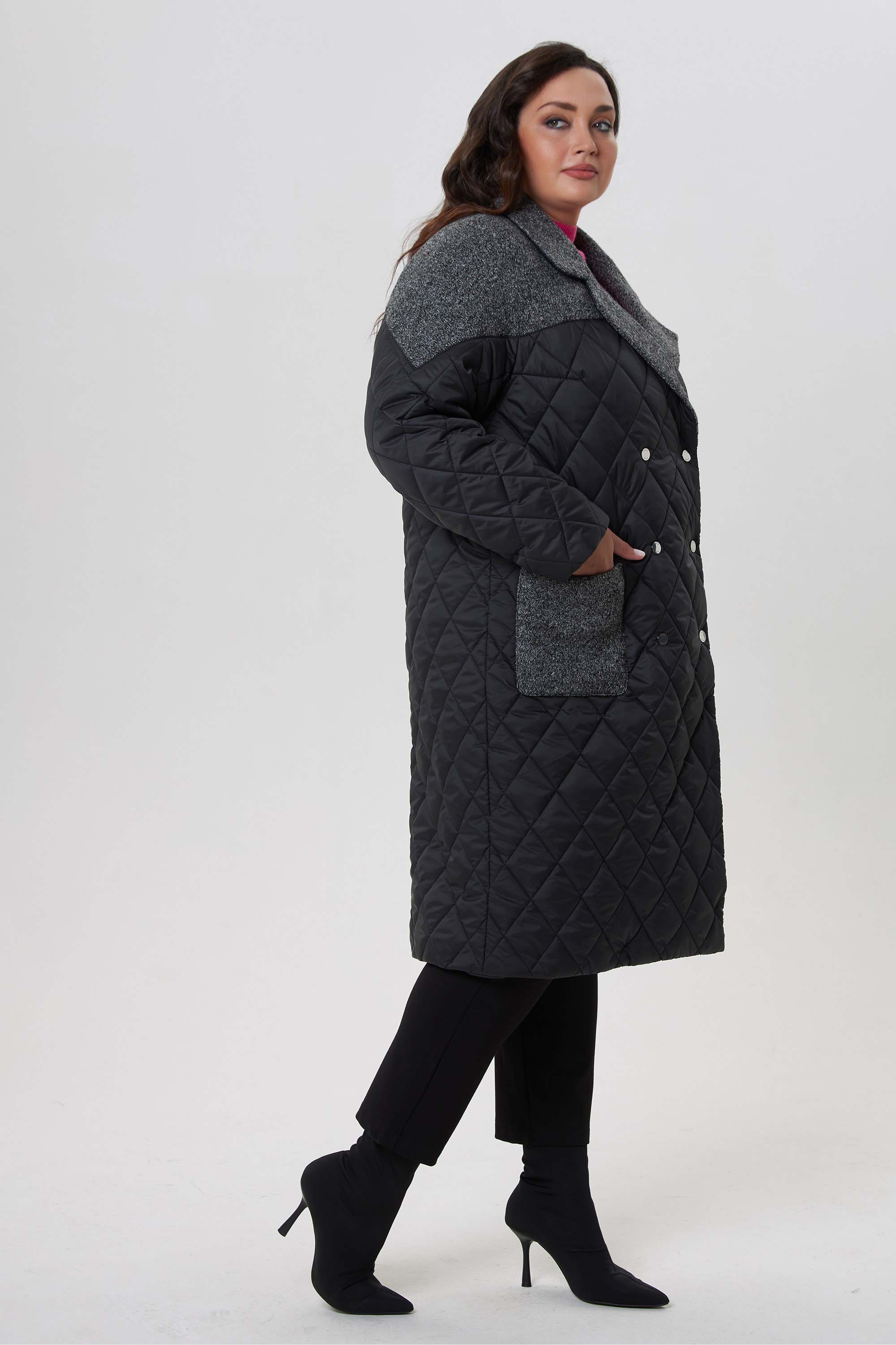 Двубортное стеганное пальто