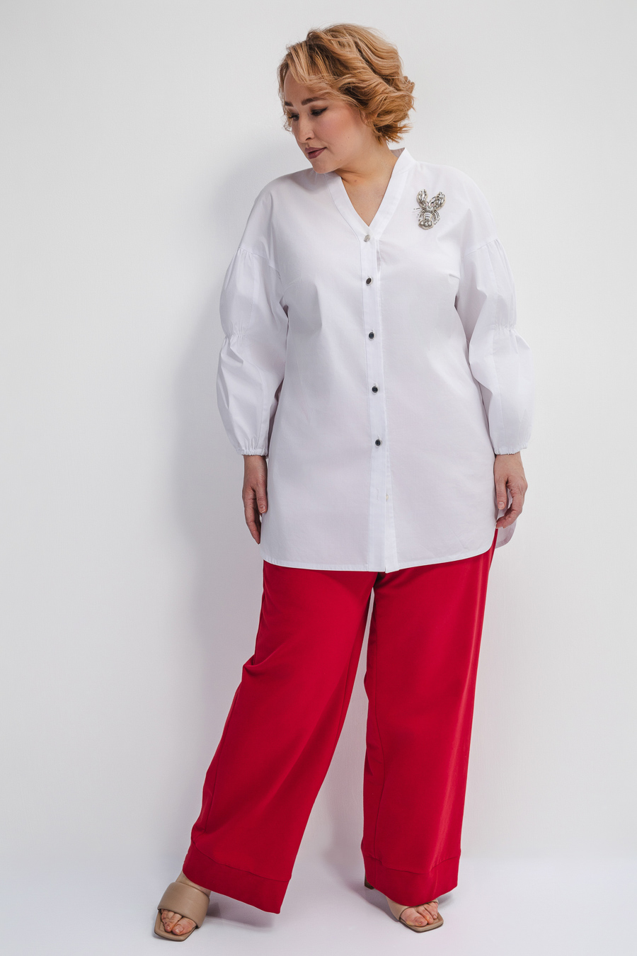 Блузка ЛЕТИЦИЯ из хлопка с рукавами-фонари *PREMIUM